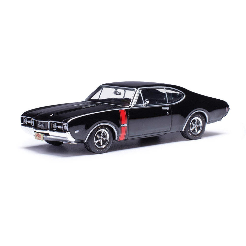 IXO 1968 Oldsmobile 442 W-30 – Ebony Black w/ Red Stripes 1:43 Scale