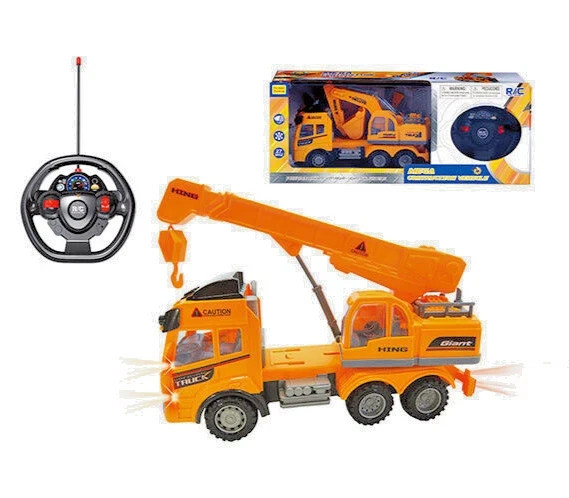 Friction Tow + RC Fire Truck w/ Ladder + RC Construction Truck Kids Toy Bundle