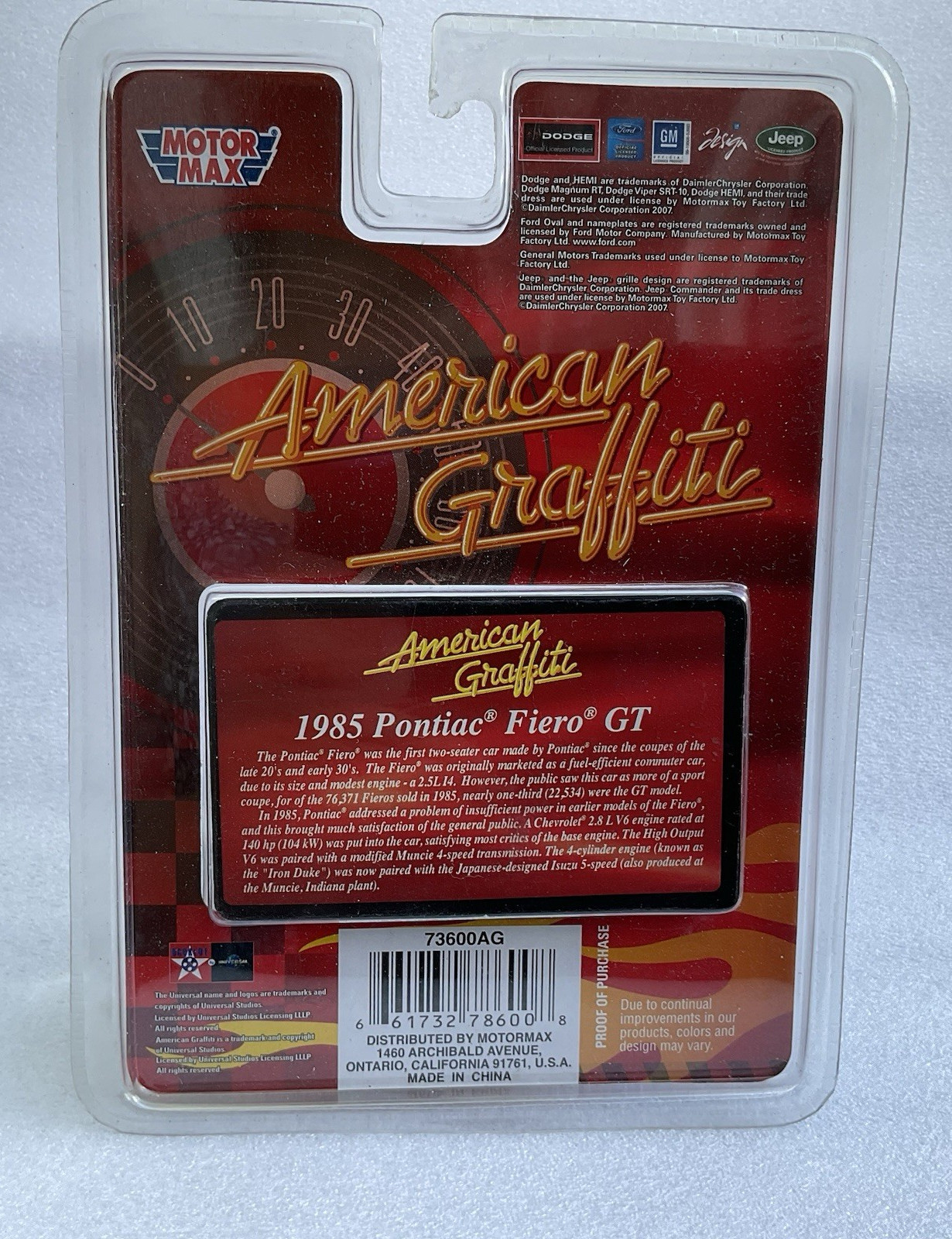 Motor Max American Graffiti 1985 PONTIAC FIERO GT Red MOC