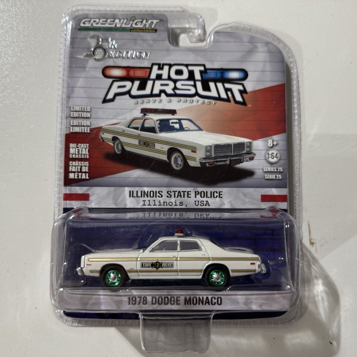 GreenLight Hot Pursuit 1978 Dodge Monaco Illinois State Police 1:64 Chase