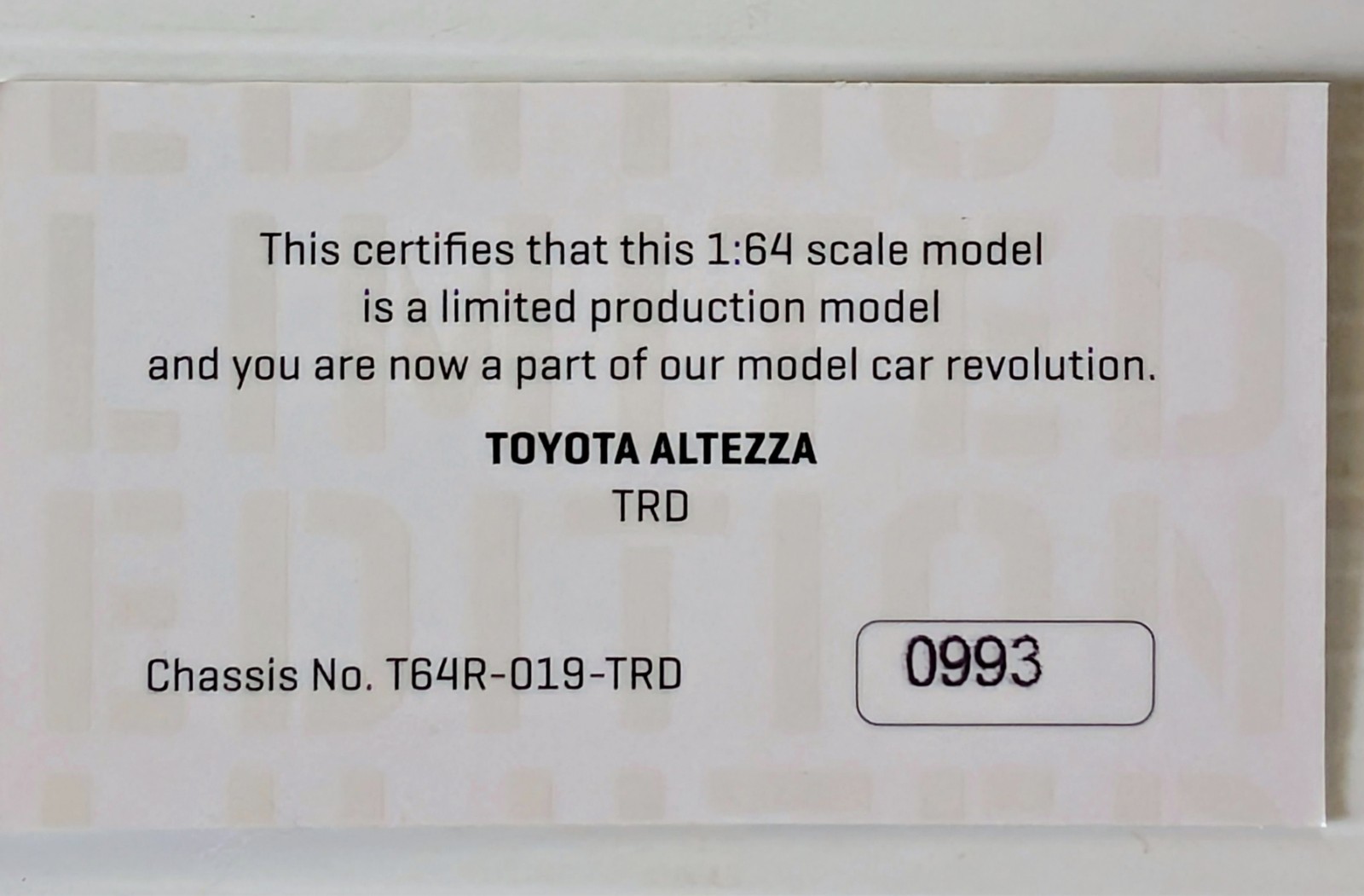 Tarmac Works 1:64 Toyota Altezza TRD White Diecast Car