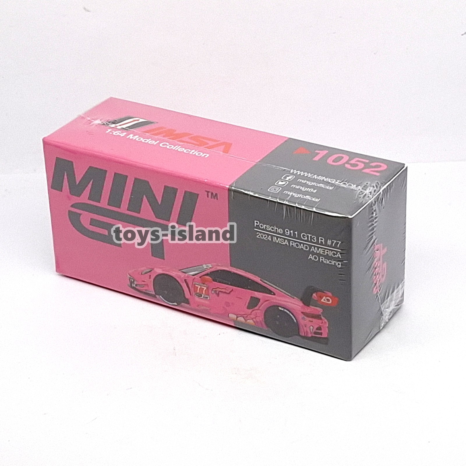 MINI GT 1052 Porsche 911 GT3 R #77 2024 IMSA Road America AO Racing New 1/64