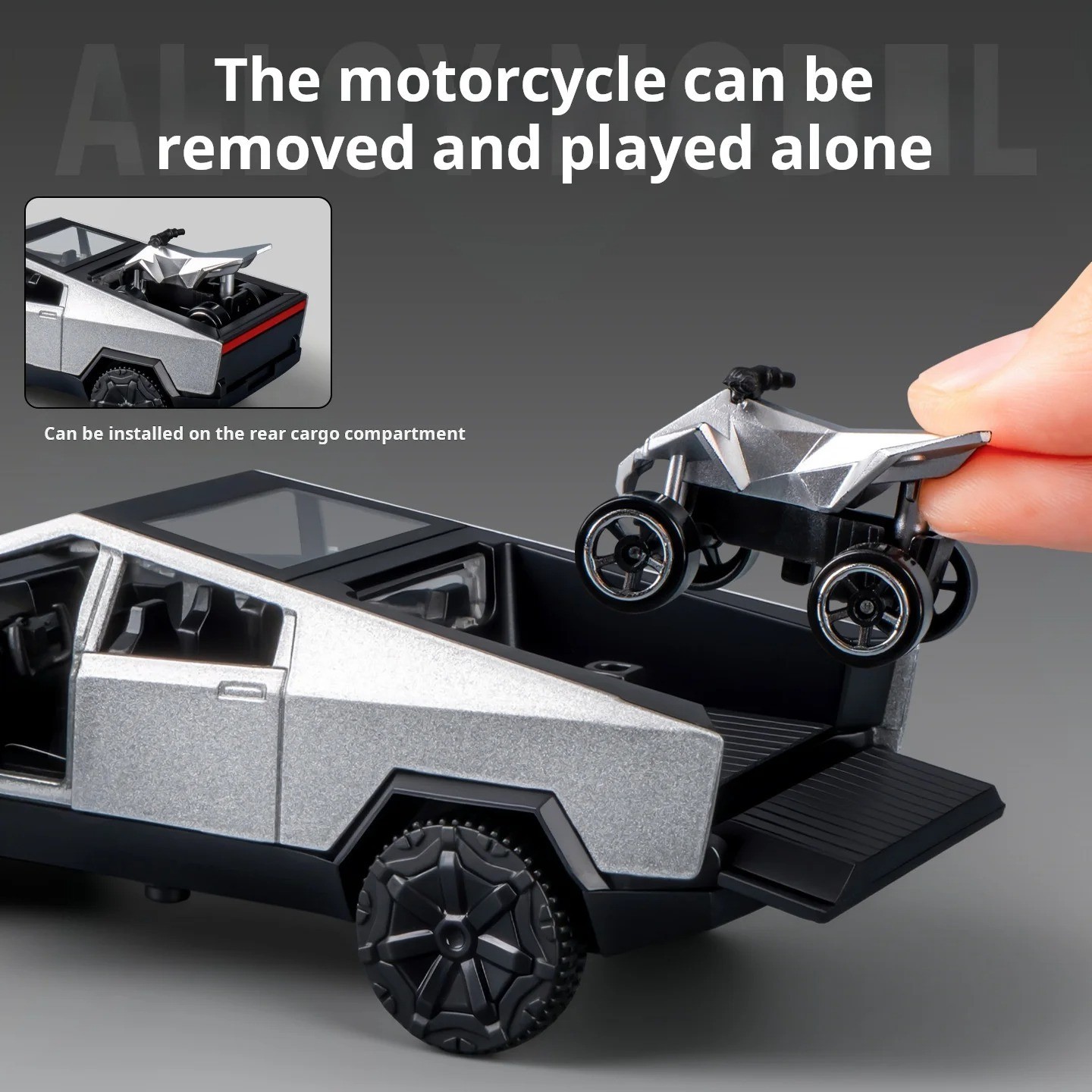 1:36 Cybertruck Toys Off Road Vehicle Die Cast Model Car Beach Motorcycle