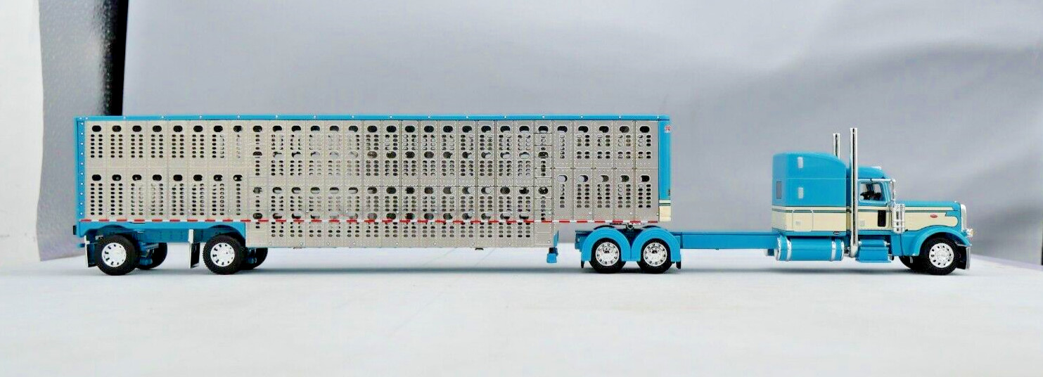DCP 1/64 Turquoise Cream Peterbilt 389 Wilson Livestock Trailer 60-1788 Farm Toy