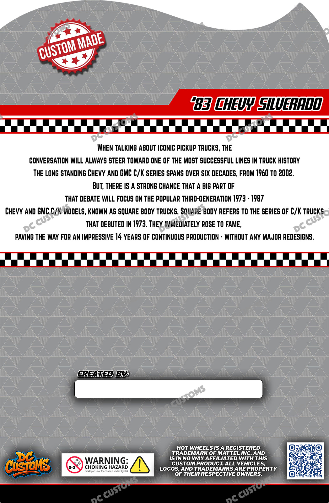 CUSTOM CARD FOR HW FRAM CHEVY SILVERADO