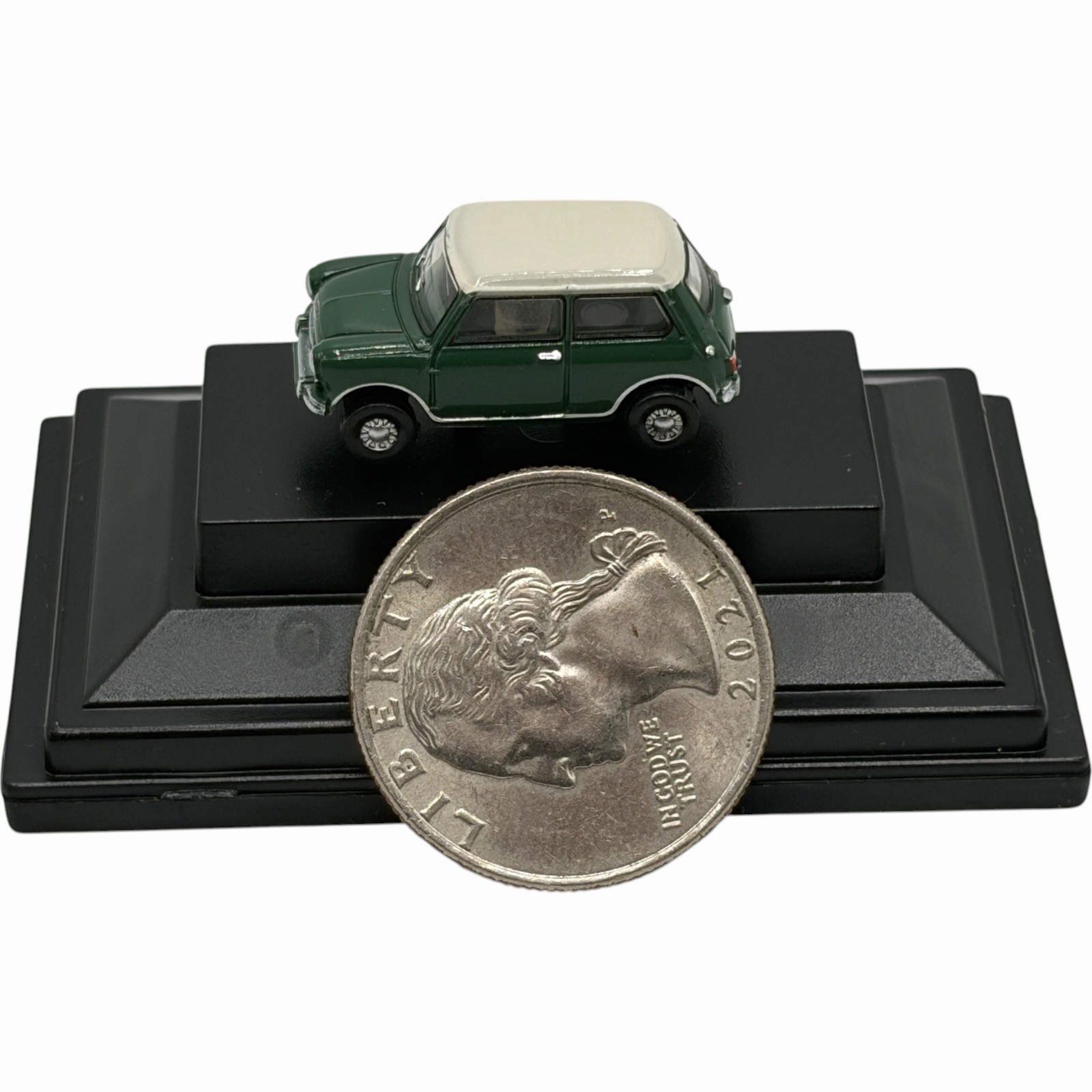 Austin Mini Cooper Almond Green with White Roof Diecast car 1:120 Scale Oxford