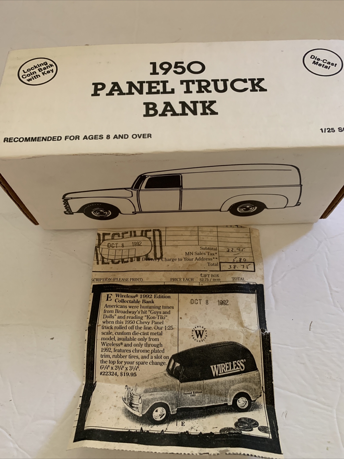Ertl Chevrolet 1950 Panel Truck Locking Coin Bank WIRELESS Rare Colors NEW