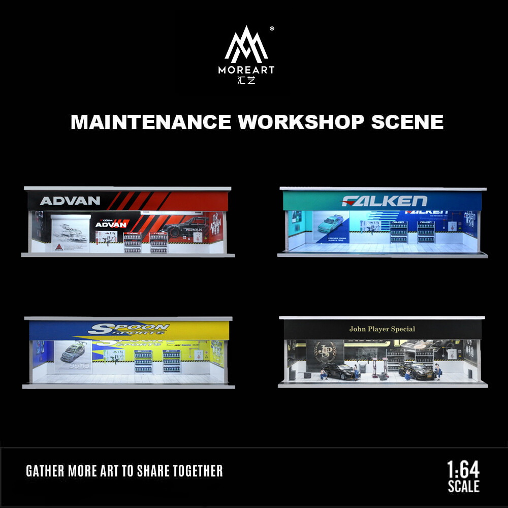 1/64 Diorama Die-cast Car Garage Model LED Lighting City Parking Lot Scene Model