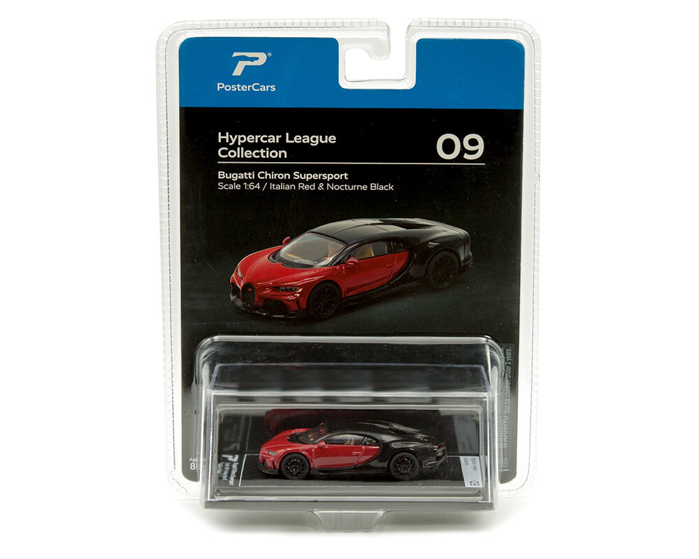 Bugatti Chiron Supersport Italian Red & Black 1:64 Model Car By PosterCars H09B