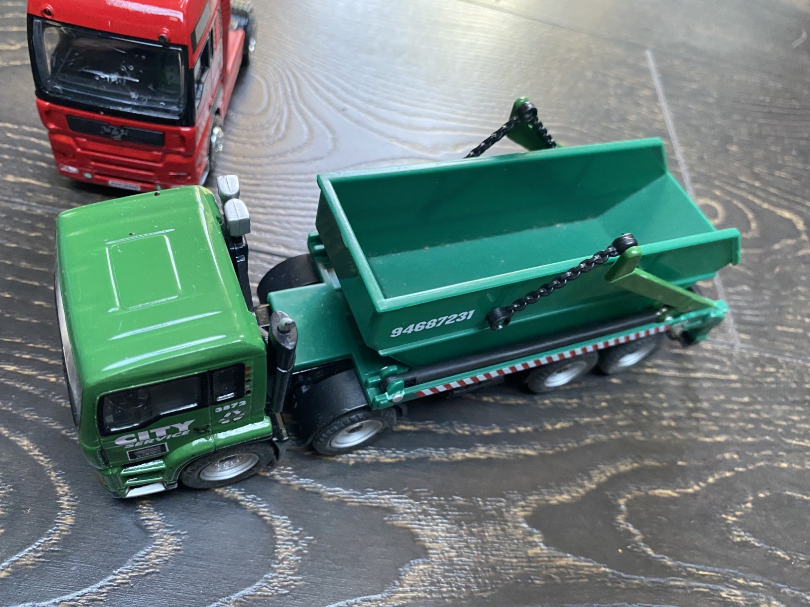 Action City REALTOY City MAN Skip Truck Dumpster & a MAN Racing Team Unit
