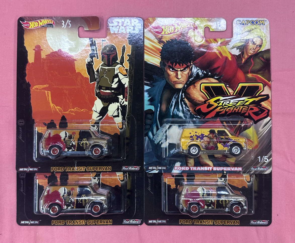 Hot Wheels Pop Culture Ford Transit Supervan Boba Fett & Street Fighter Lot of 4