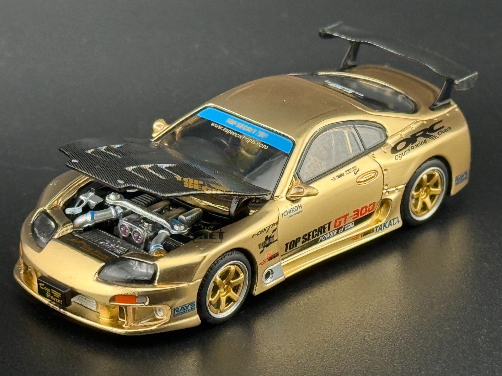 Pop Race Top Secret GT300 Supra Gold with Carbon Hood PR640277 1/64