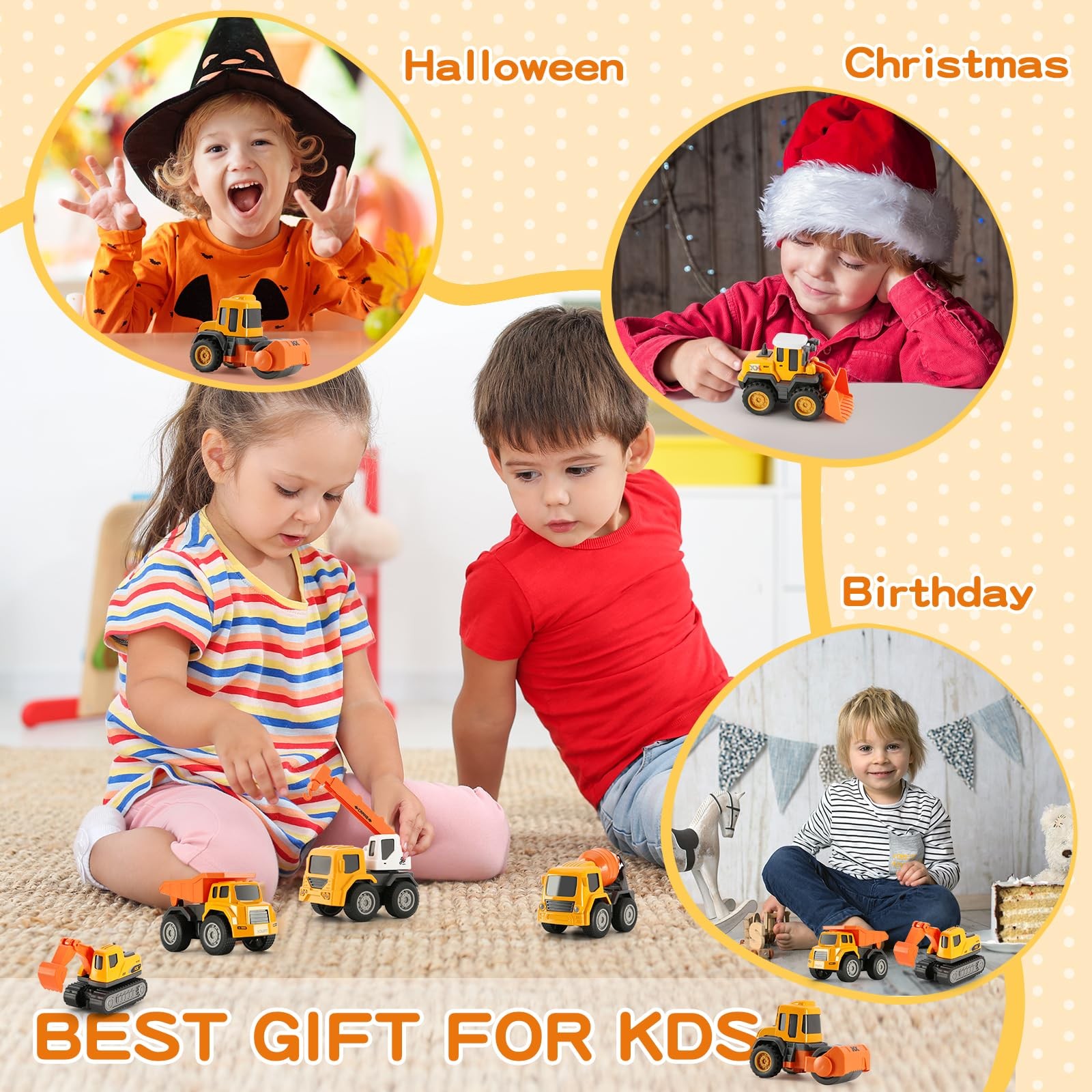 6-in-1 Mini Die Cast Alloy Construction Vehicle Set, Pull Back Toy Cars for 3…