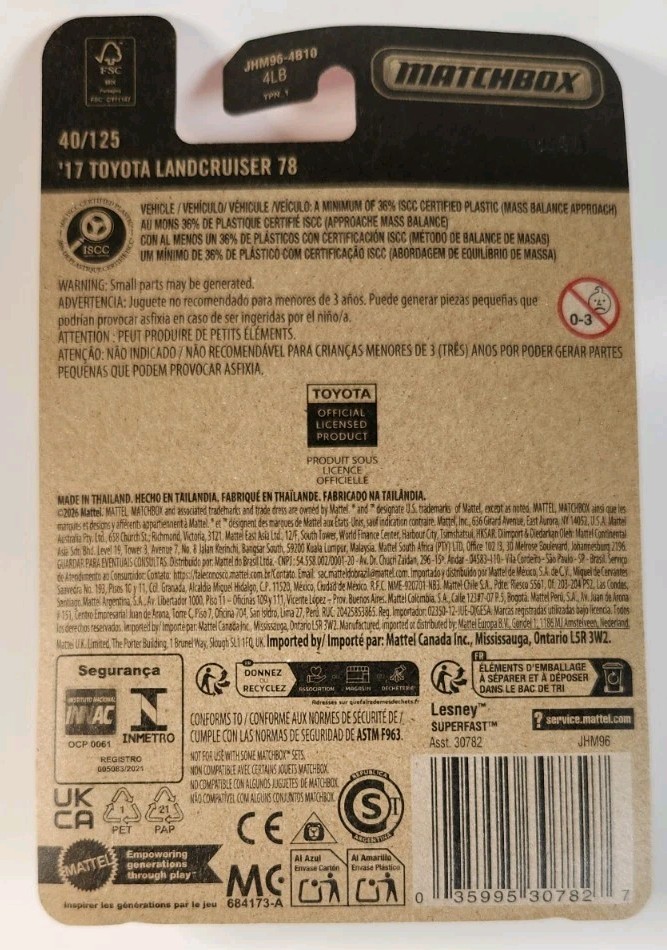 Matchbox ’17 Toyota Land Cruiser 78 White 2026 Pickup Diecast