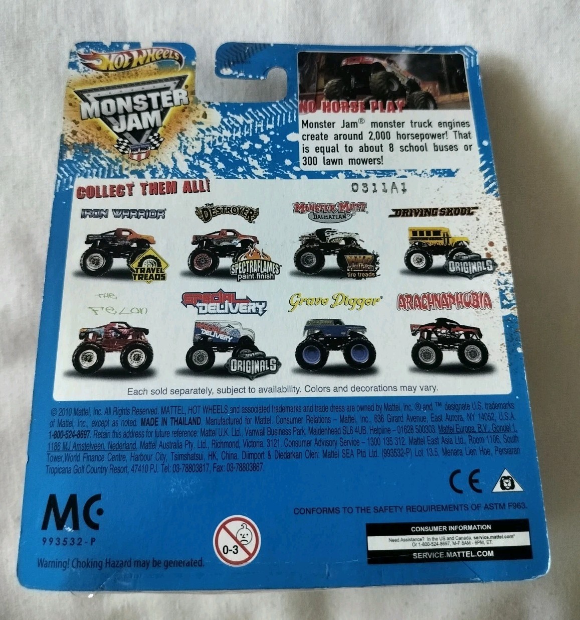 2011 Hot Wheels Monster Jam 1/64 Driving Skool 60/80 W/Tattoo