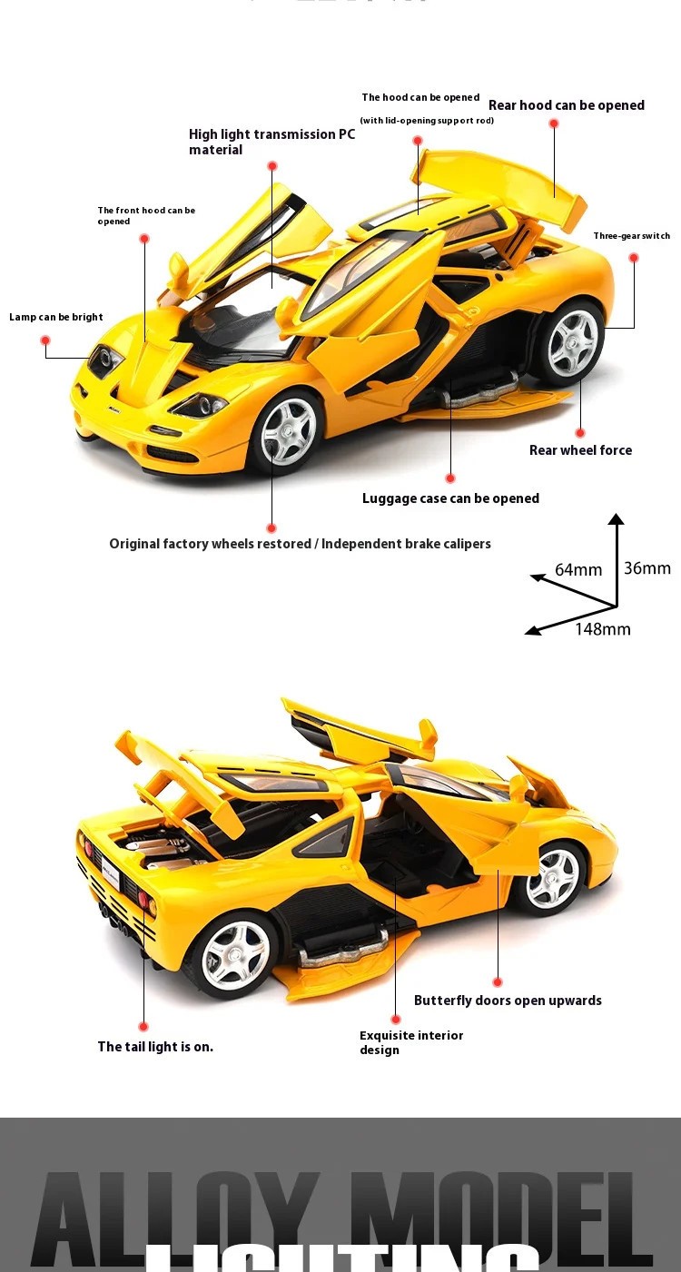 1:32 McLaren F1 Alloy Sports Car Model with Base Children’s Toy Car Collection
