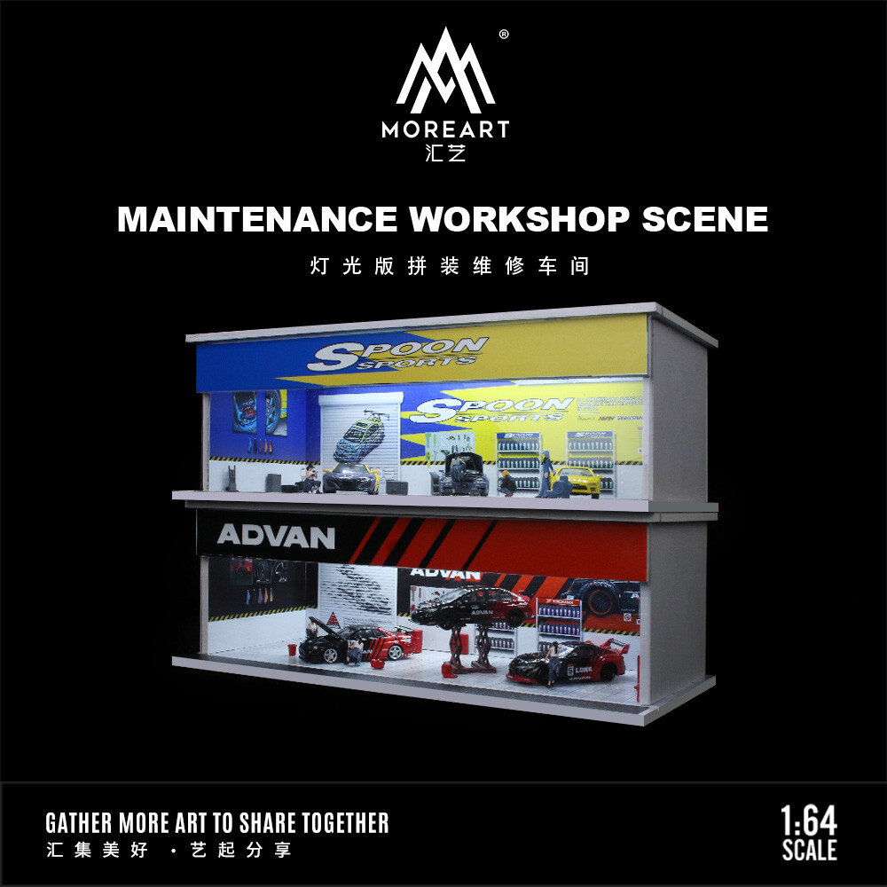 1/64 Diorama Die-cast Car Garage Model LED Lighting City Parking Lot Scene Model