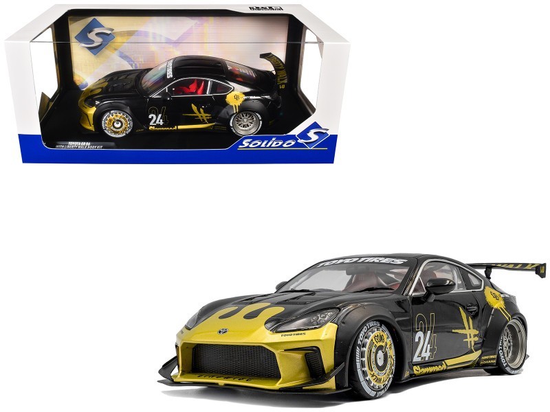 SOLIDO 2024 TOYOTA GR86 LIBERTY WALK LBWK BODY KIT #24 1/18 BLACK GOLD S1813603
