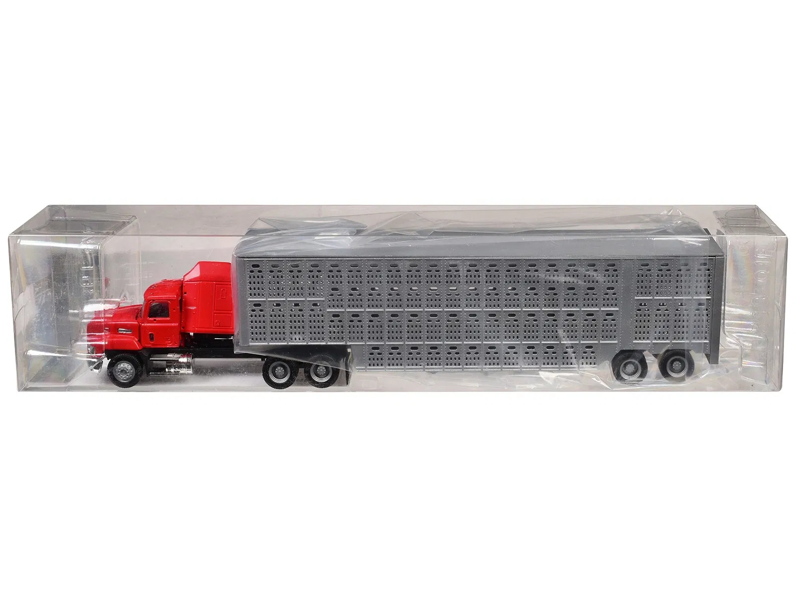 Mack CH 613 with Sleeper Cab Red with Silver Livestock Trailer 1/87 (HO) Plastic