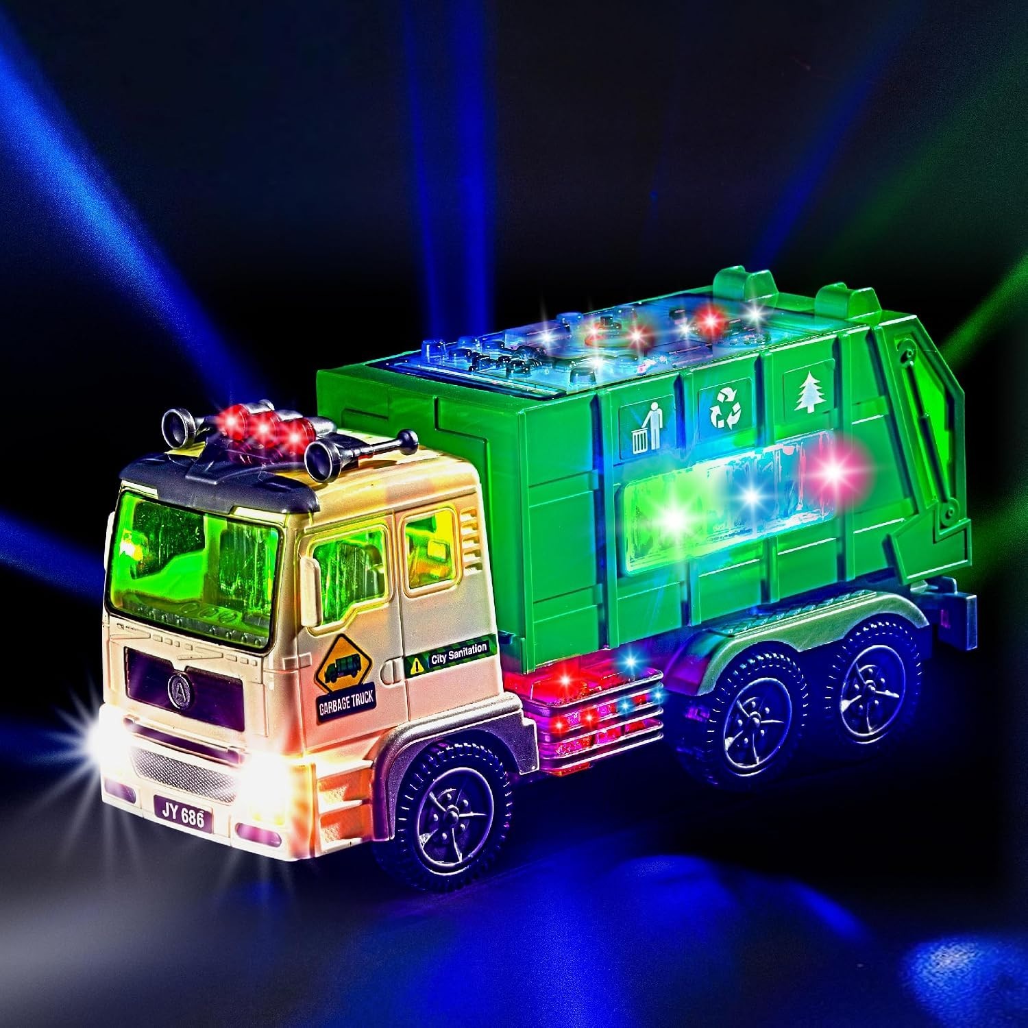 Toy Garbage Truck with 4D Lights & Sounds for Boys, Toddlers, Kids 3+ – Trash…