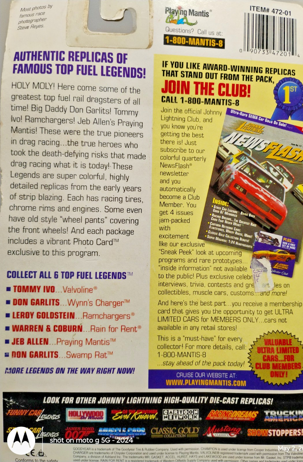 JOHNNY LIGHTNING,TOP FUEL-LEGENDS,PRAYING MANTIS,CAR & CARD JEB ALLEN 1974 (G2