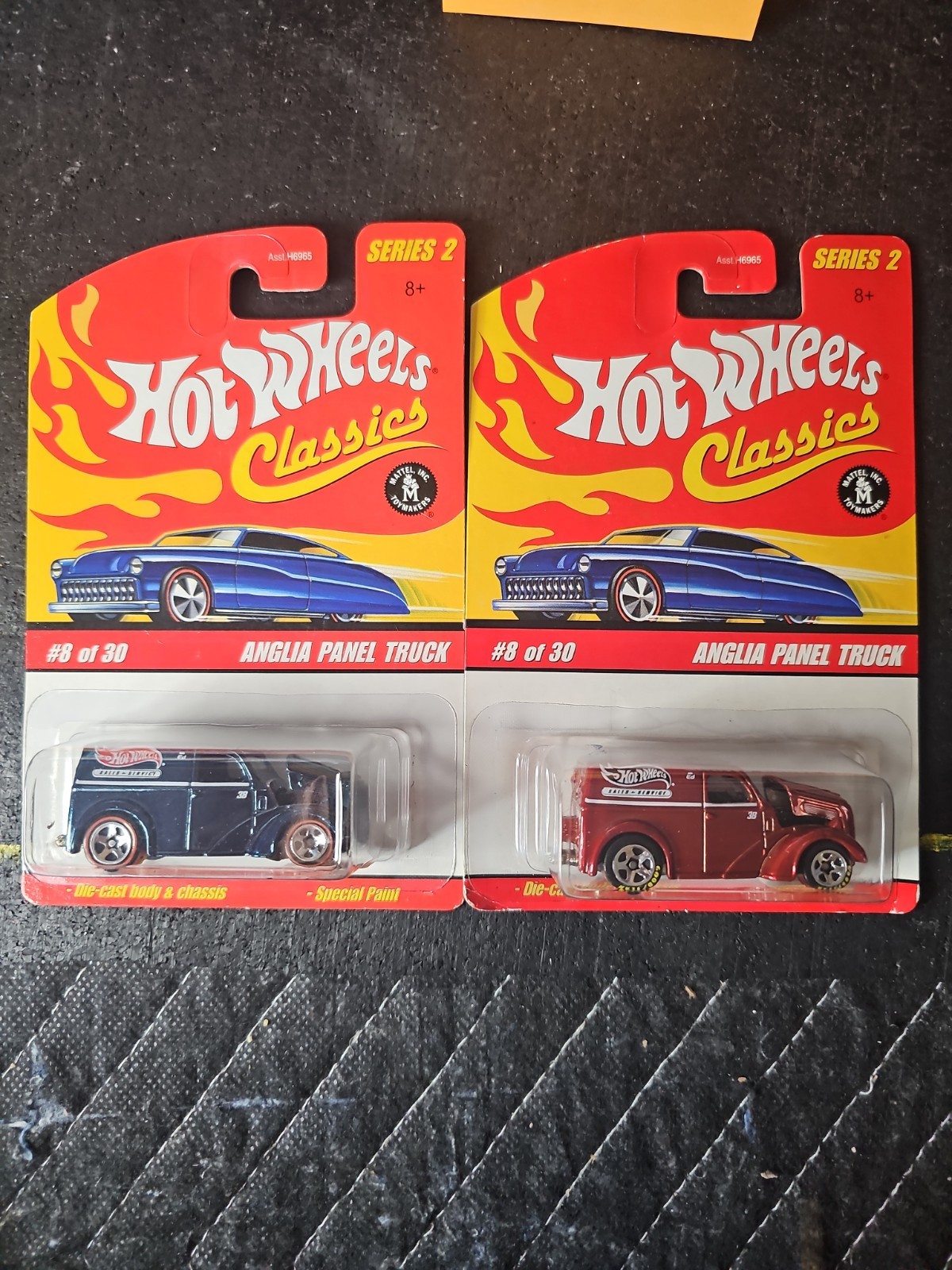 (2) 2005 HOT WHEELS ANGLIA PANEL TRUCKS, #8/30 CLASSICS SERIES 2, SPECTRAFLAME