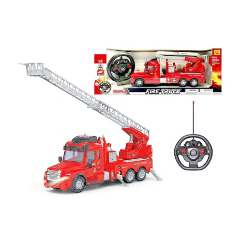 Friction Tow + RC Fire Truck w/ Ladder + RC Construction Truck Kids Toy Bundle