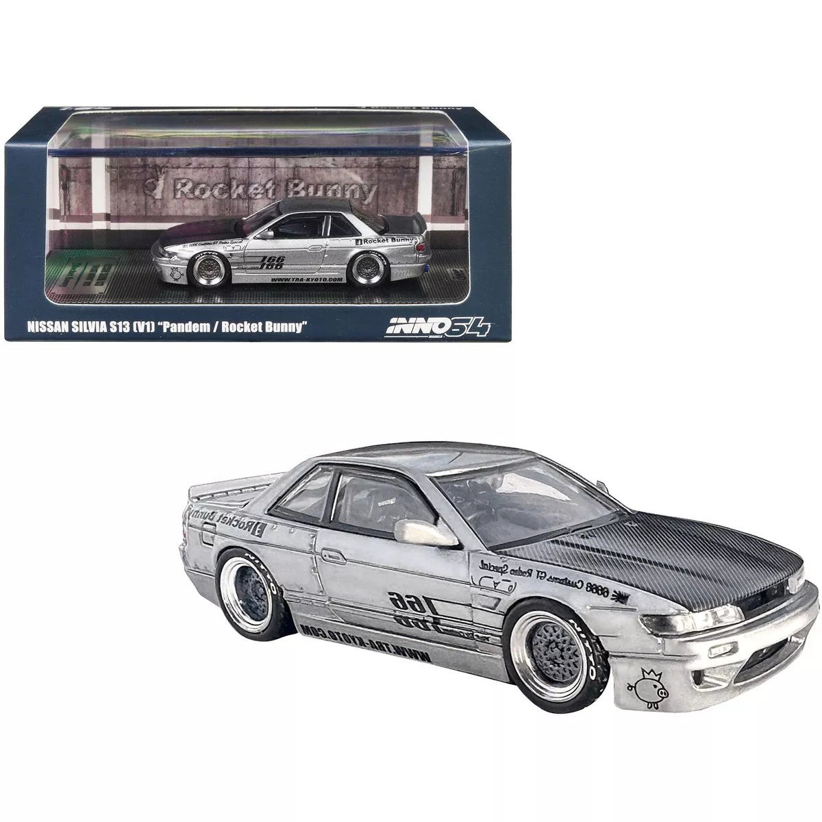 Inno64 Models Nissan Silvia S13 V1 Pandem Rocket Bunny Silver