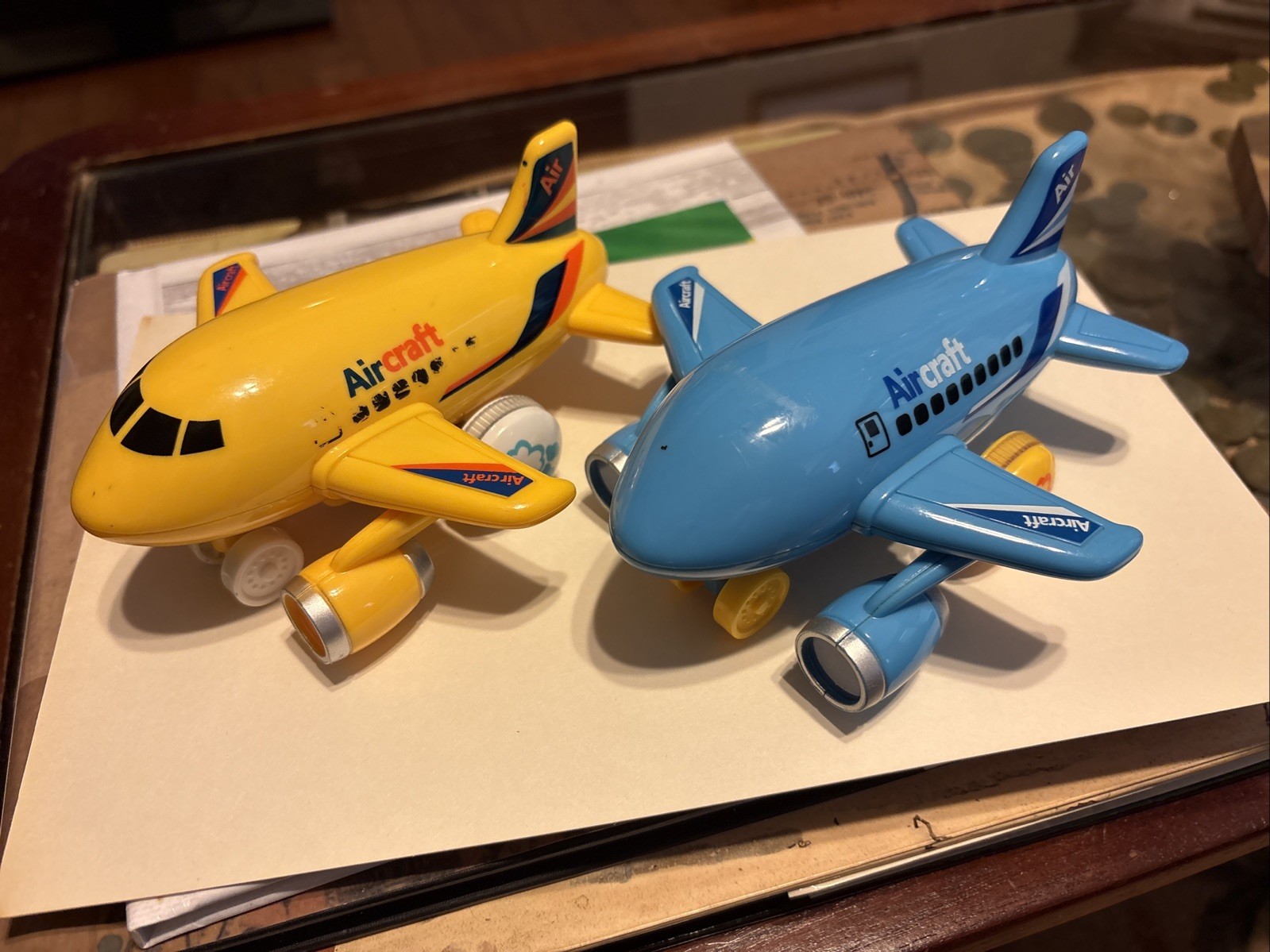 Kid Thrill Airplane Toy Mini Friction Powered Blue and Yellow Lot of 2