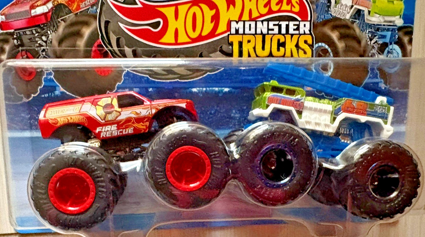 2026 Hot Wheels Monster Truck 2 Pack Hot Wheels Fire Rescue and Hw 5 Alarm RARE