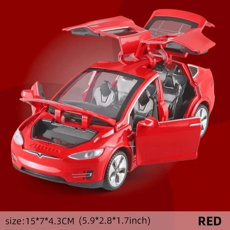 1:32 Tesla Model X Diecast Car Zinc Alloy Metal Toy Pull Back Sound Light Blue