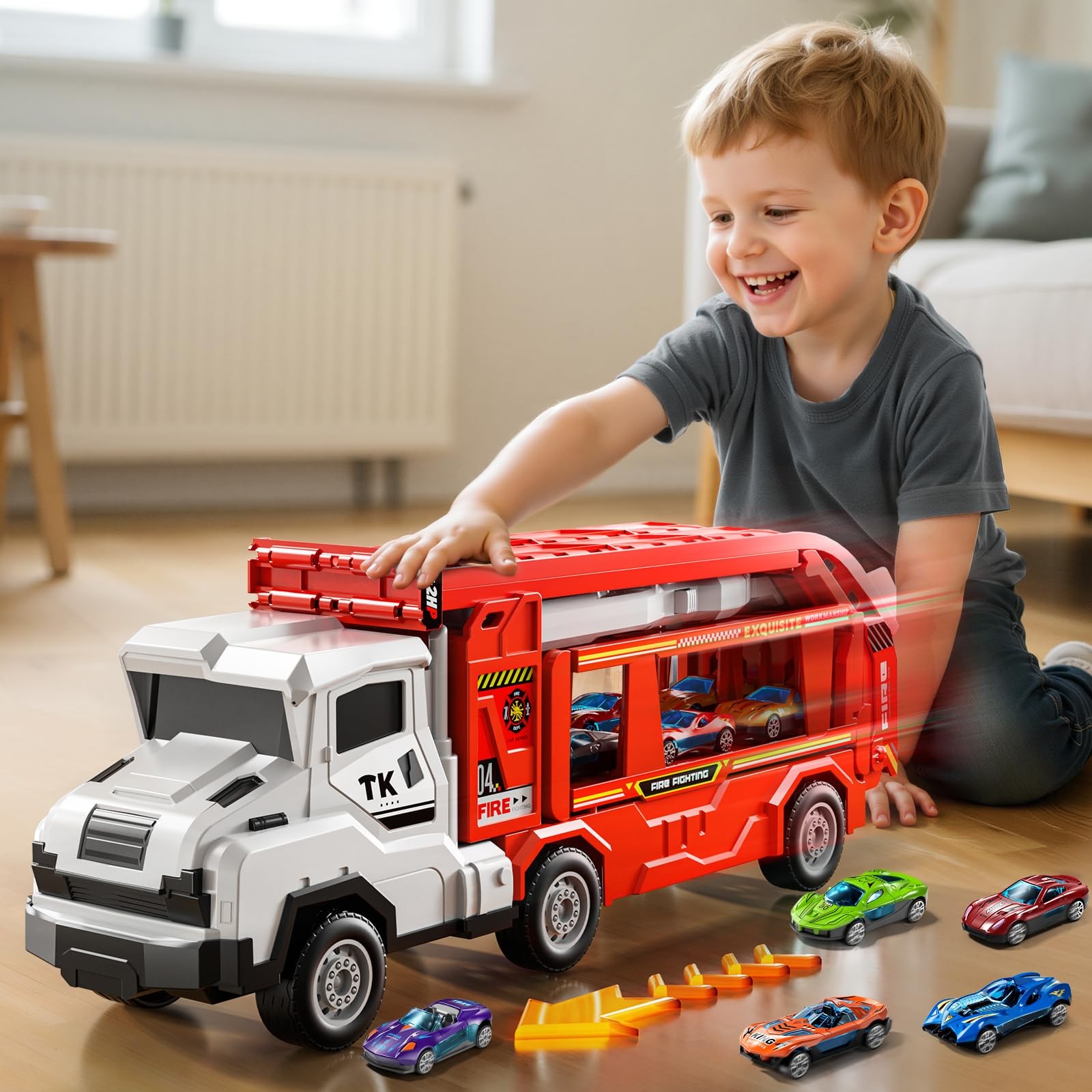 Toddler Car Truck Toys for 3 4 5 6 7 8 Years Old Boys, Transporter Truck Toy Tra