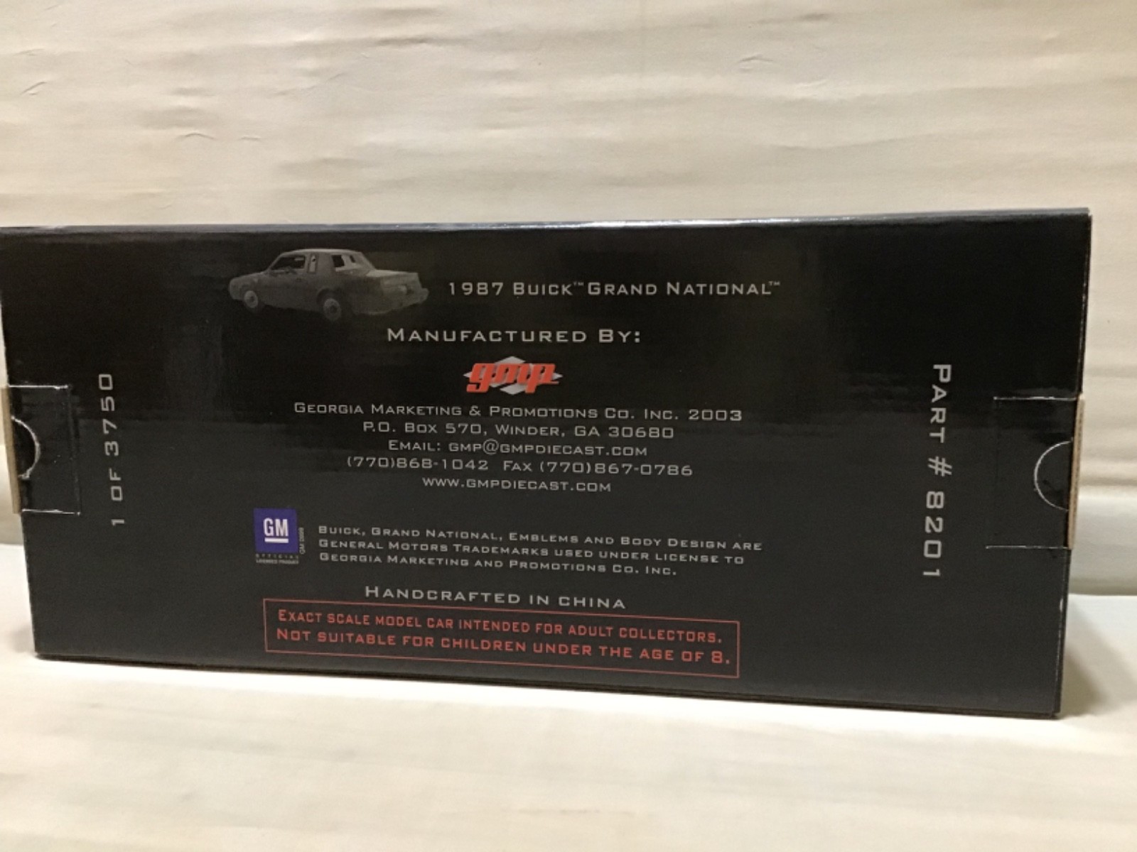 BUICK GRAND NATIONAL 1987 BLACK GMP #8201 DETAILED DIECAST RARE 1/24 read defect