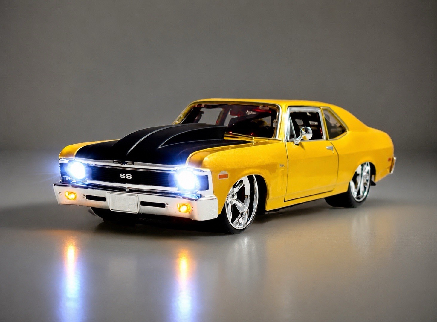🔥1970 Chevy Nova SS PRO Super Street Car Custom BUILT WORKING LED LIGHTS 1/18