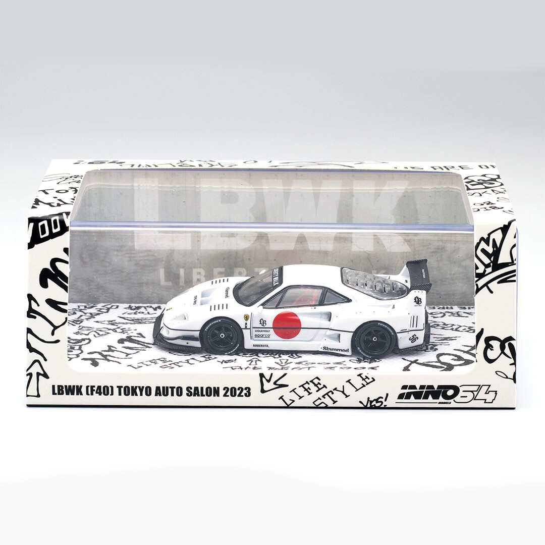 INNO64 1:64 LBWK LIBERTY WALK FERRARI F40 WHITE TOKYO AUTO SALON 2023