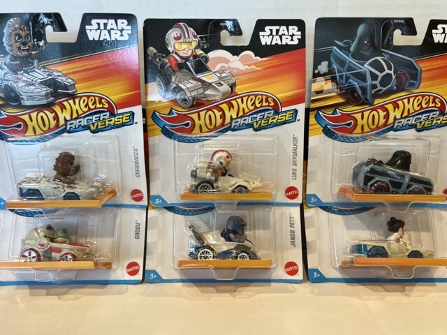 Star Wars Hot Wheels Racer Verse Cars-Luke, Chewy, Leia, Darth Vader, Rey & MORE