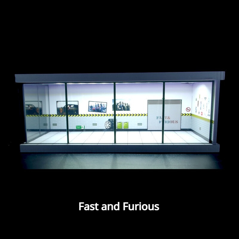1:64 Diorama Car Showroom Model LED Lighting City Car Garage Scene Display Model