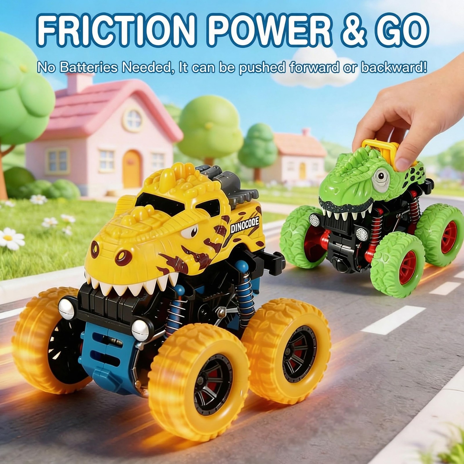 Dinosaur Toys 3 Pack Friction Power 360Â° Rotating Push and Go for Ages 2-5