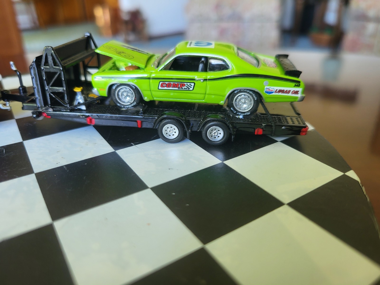 1:64 Greenlight Dually Drivers 2023 RAM 3500 Dually Flatbed & 71 Plym Duster 340