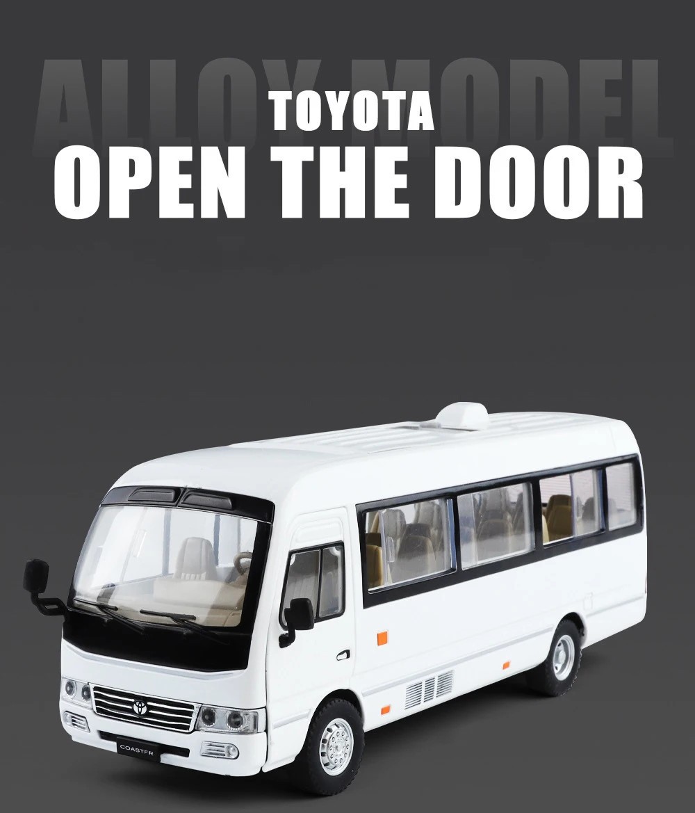 1:24 Toyota Coaster BUS Alloy Diecast Car Model Sound Light Kid’s Toy Birthday