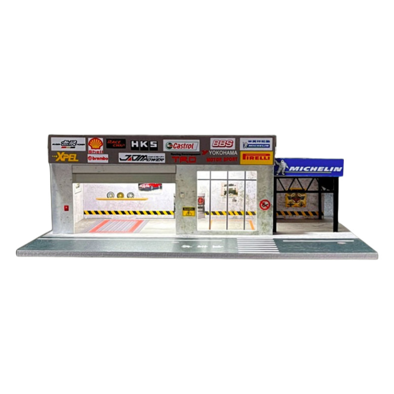 Diorama 1/64 Car Garage Model LED City Street Store Building Scene Display Model