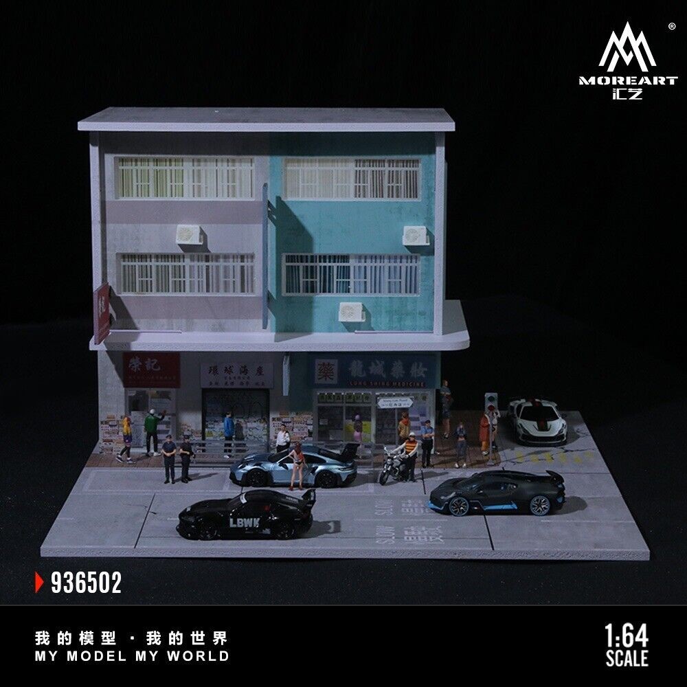 US Diorama1:64 Diecast Garage Model LED Street Convenience Shop Building Parking
