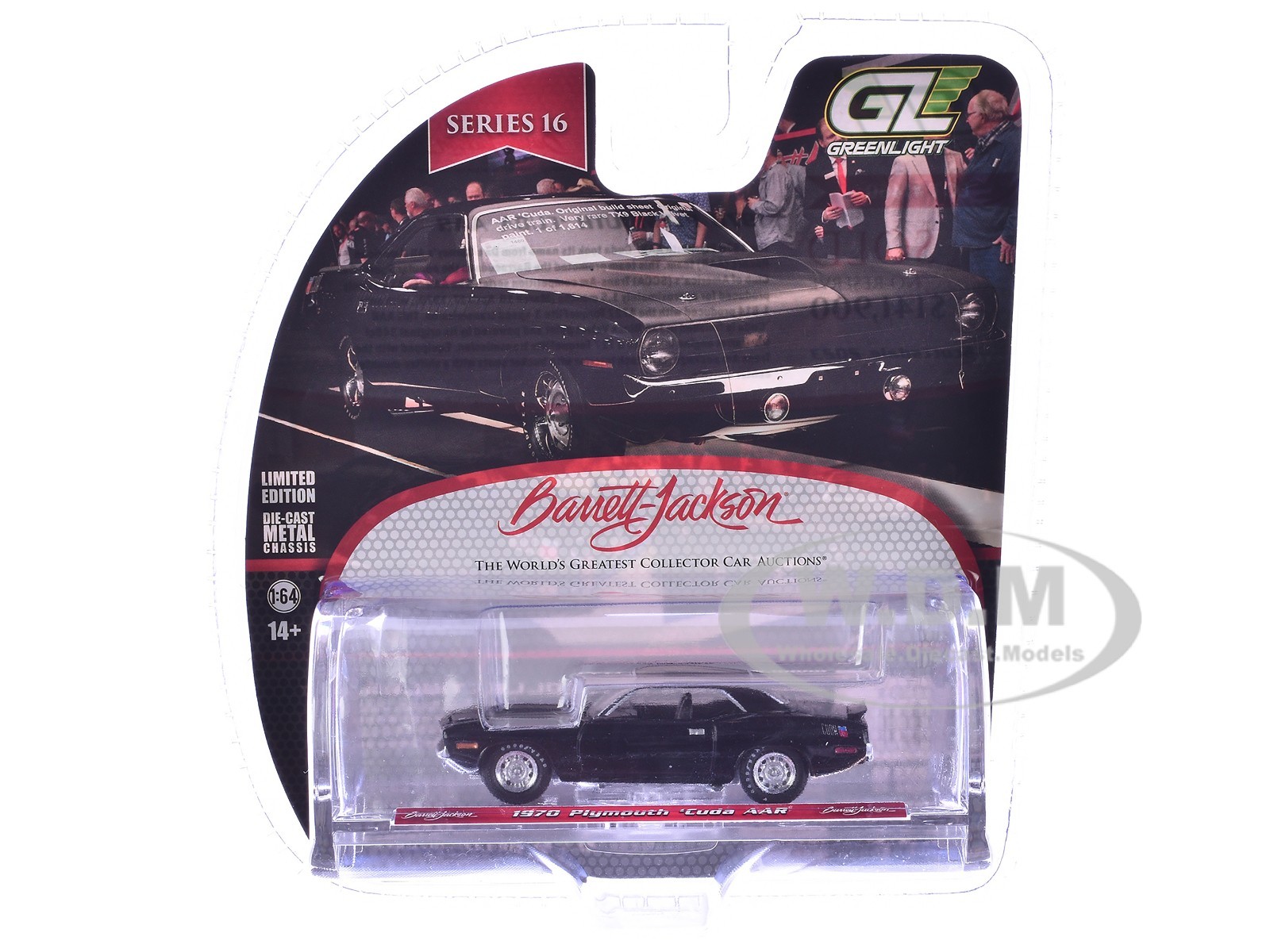 1970 PLYMOUTH ‘CUDA AAR BLACK 1/64 DIECAST MODEL CAR BY GREENLIGHT 37330 E