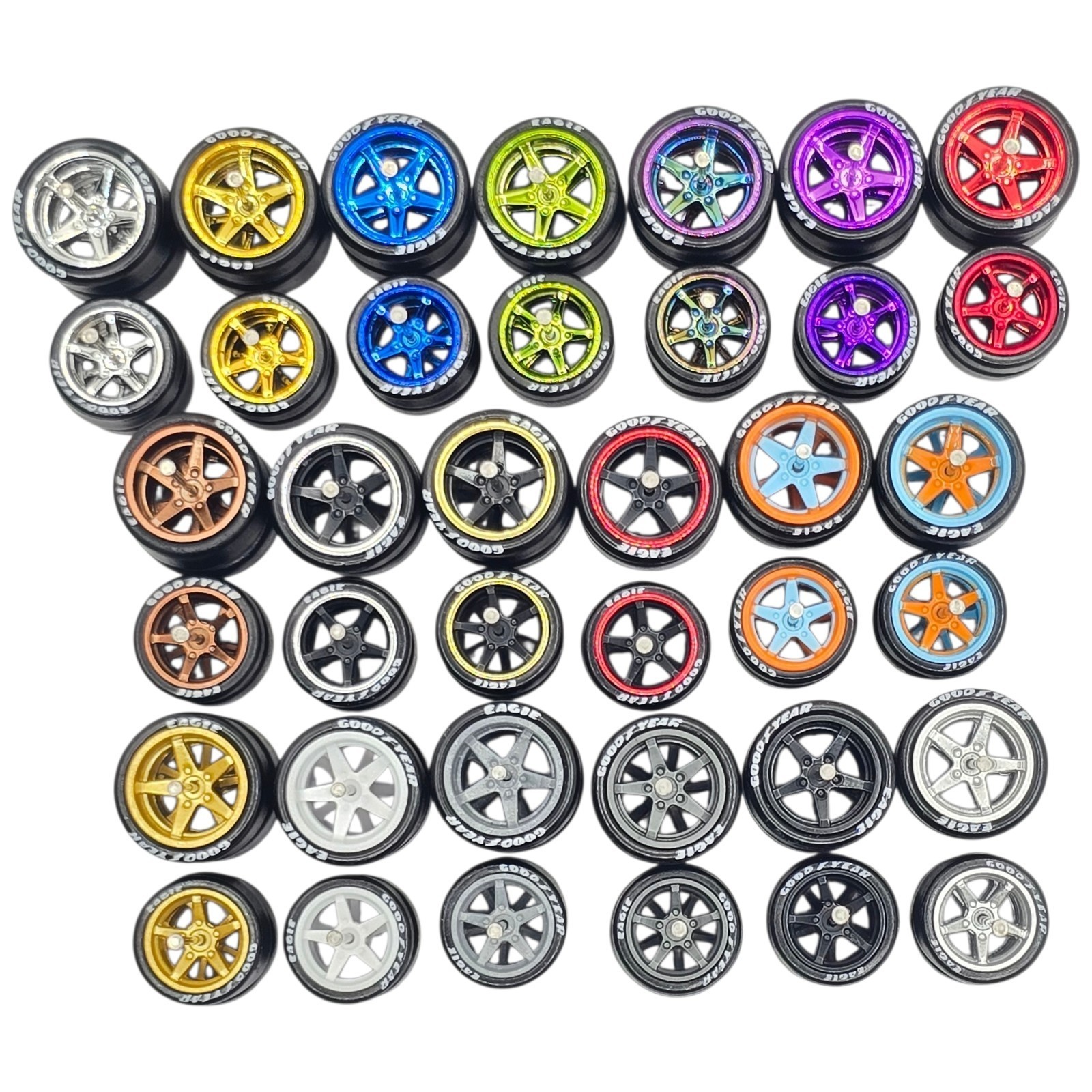 Advan V3 5 Spoke Rims & 11/13mm Staggered Goodyear Rubber Tires For Hot Wheels
