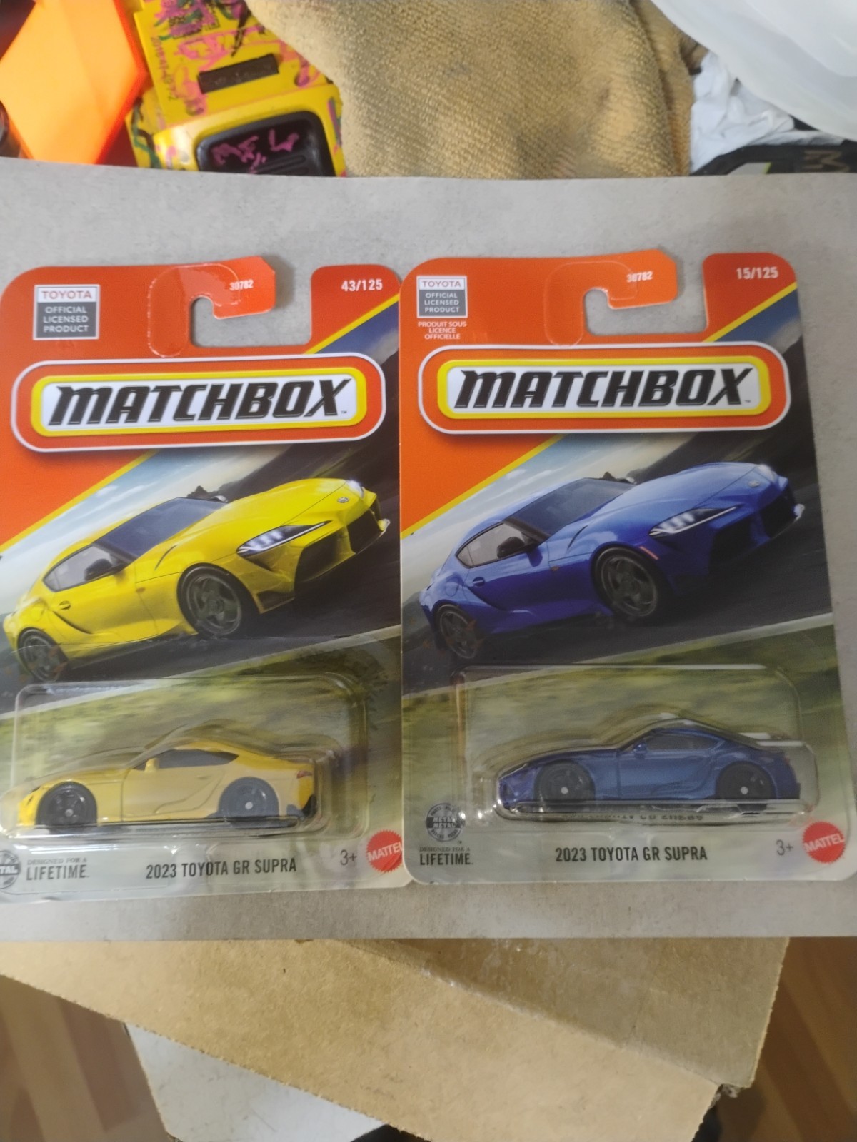 Blue And Yellow 2023 Toyota Gr Supra Matchbox 164 Scale
