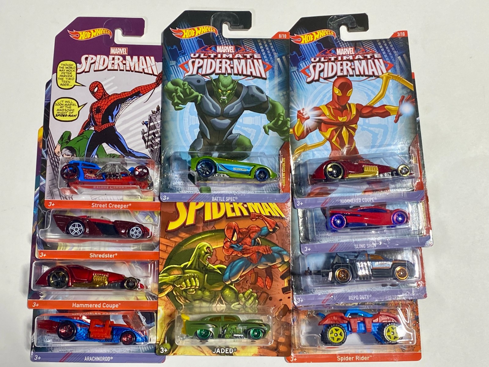 Hot Wheels Marvels Spider-Man car lot, Different variety of 10 cars. NEW (A1)