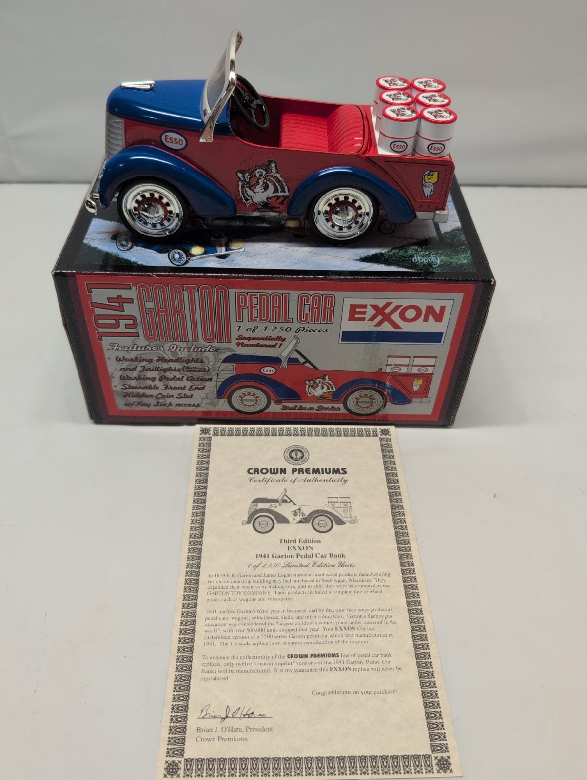 Exxon 1941 Garton Pedal Car Bank Replica By Crown Premiums 1/6th Scale NIB