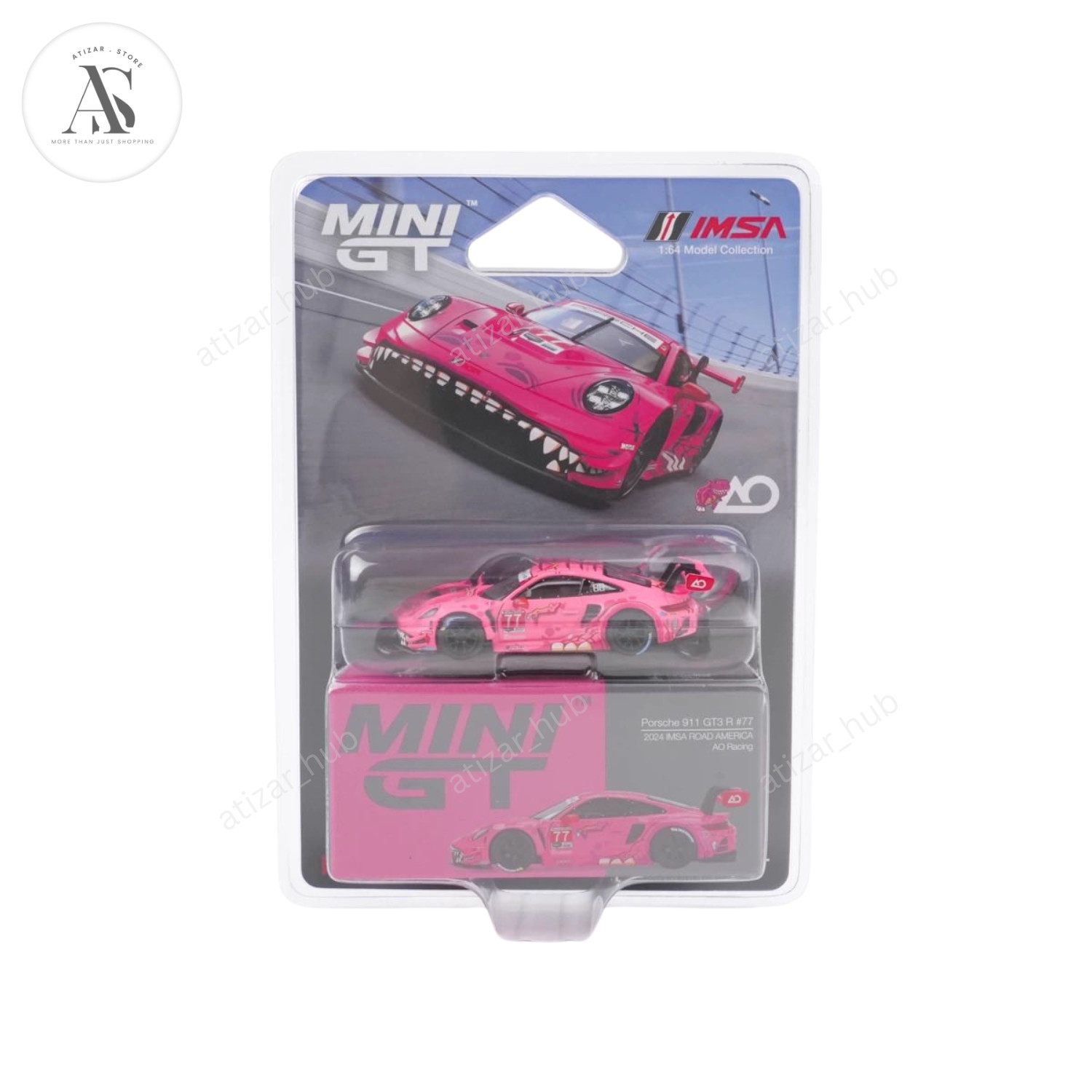 MINI GT 1052 Porsche 911 GT3 R #77 2024 IMSA Road America AO Racing Blister Pack