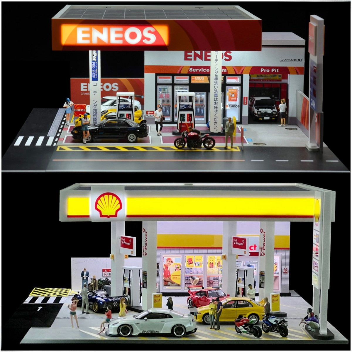US Diorama 1/64 Diecast Garage Model LED Parking Lot Scene Display Case Building
