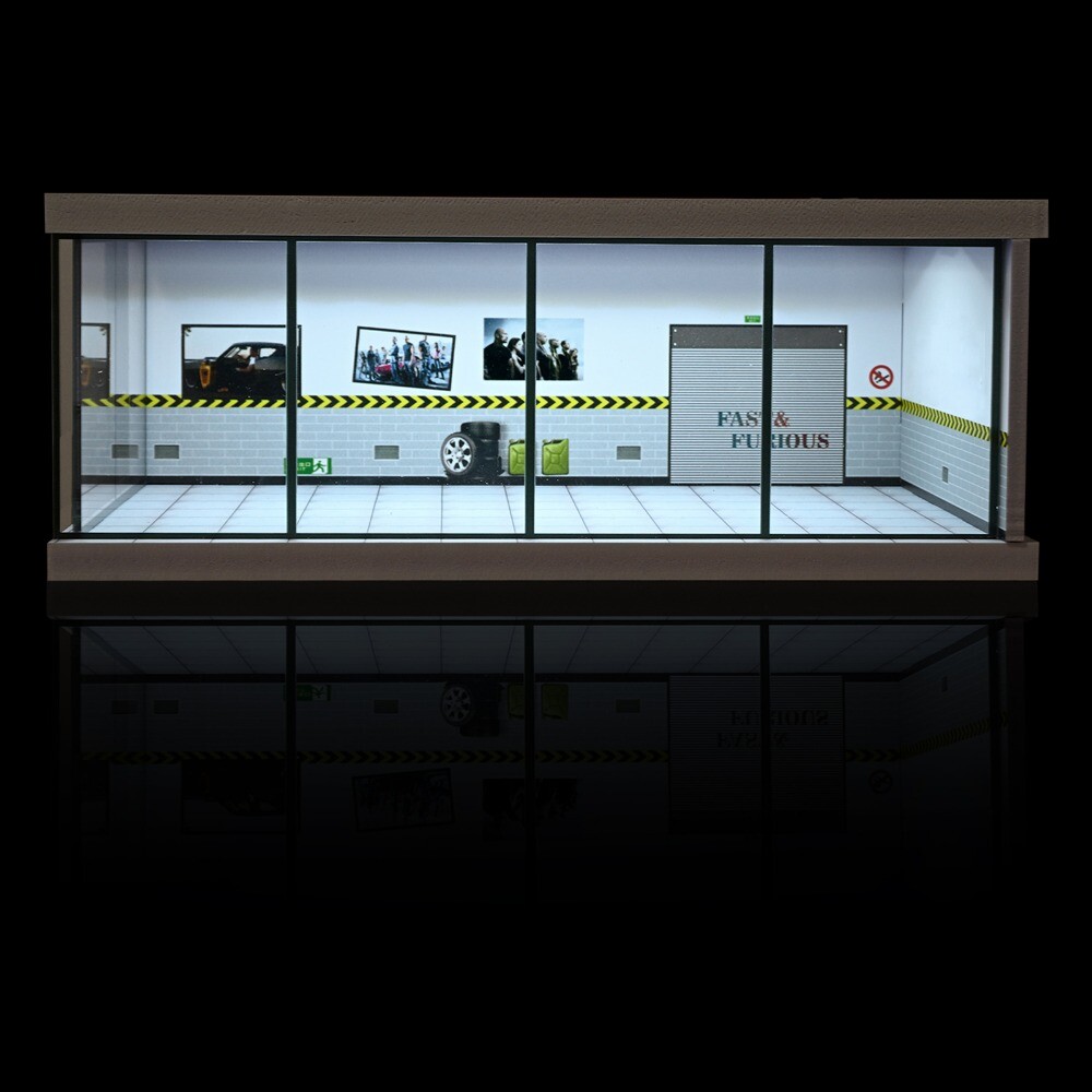 Diorama 1/64 Car Garage Model Lights City Car Showroom Scene Display Model Gifts